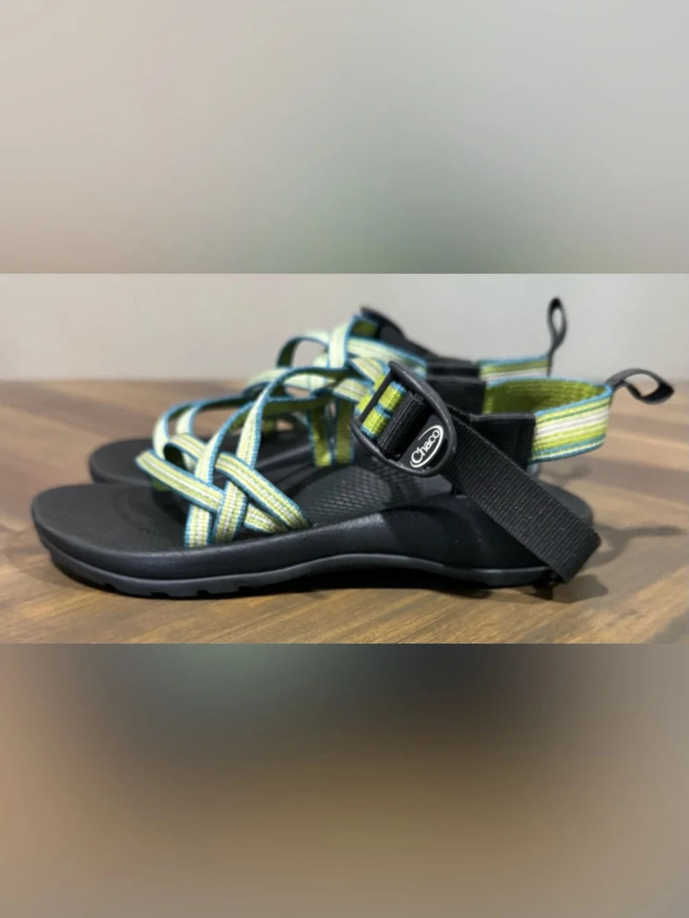 Chaco Blue & Green Strappy Water Sandals Youth 3Y